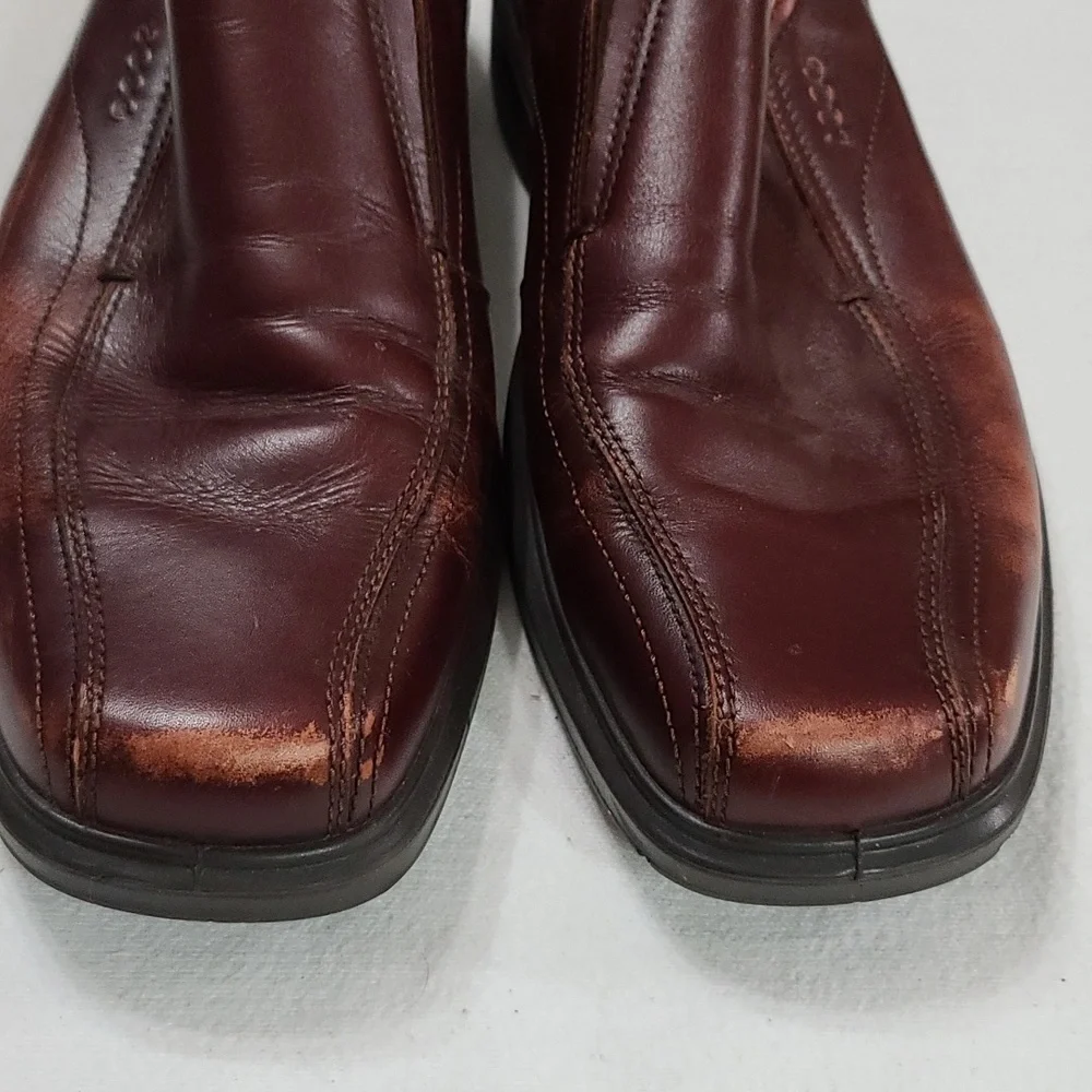 Ecco Mens Brown Leather?Casual Dress Shoes Slip-on Sz 46/12-12.5 GUC READ‎